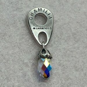 Chamilia 925 Sterling Silver Iridescent Glass Briolette Dangle Charm Bead
